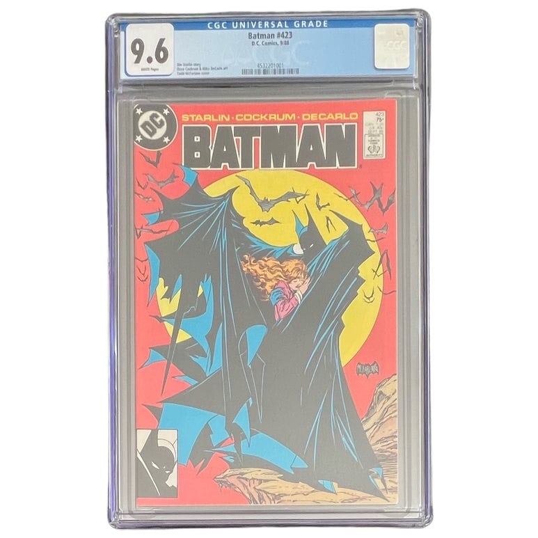 "Batman" #423 (DC Comics, 1988) [Graded 9.6]: "Batman" #423 (DC Comics, 1988) [Graded 9.6] Secured in a spectacular 9.6 grade, this issue is famed primarily for its striking, highly homaged cover art by Todd McFarlane. Sho