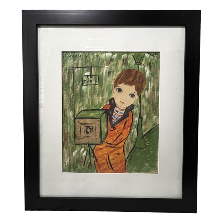 Francois Paris | "La Photo" | Oil on Paper: Description: An oil on paper painting by Francois Paris, titled "La Photo." This piece is professionally framed and ready for display. Artist: Francois Paris Title: La Photo Dimensions: Art: 21" H x 1