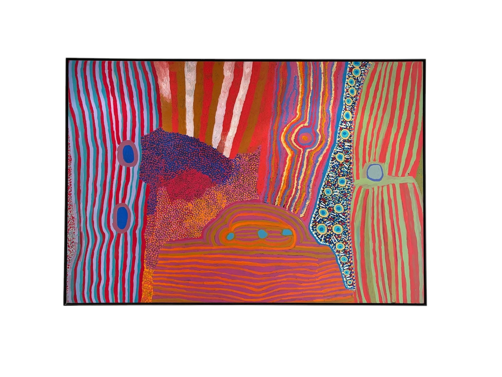 George Tuckerbox: "Dreaming Tracks of the Red Centre" (Large-Scale Contemporary Masterwork): George Tuckerbox: "Dreaming Tracks of the Red Centre" (Large-Scale Contemporary Masterwork) A vibrant and expansive masterwork by the celebrated contemporary Indigenous art