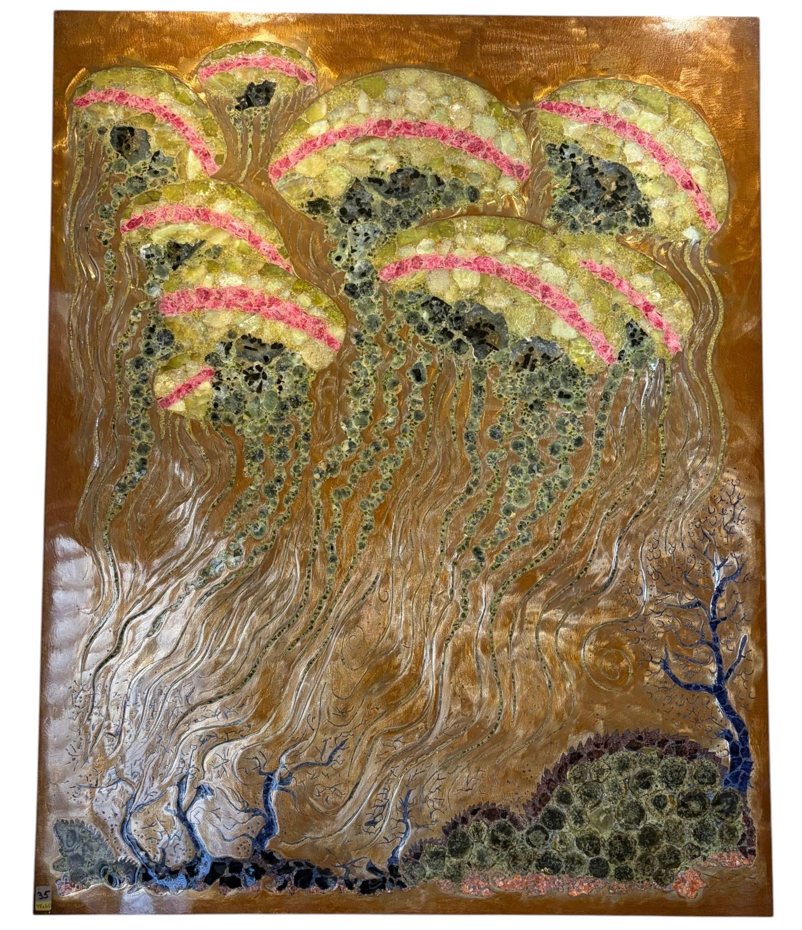 Zee Haag: Monumental "Topographical Interpretation (Jellyfish)" Mixed-Media Mosaic: Zee Haag: Monumental "Topographical Interpretation (Jellyfish)" Mixed-Media Mosaic on Burnished Copper Panel A visually spectacular, monumental mixed-media mural panel depi