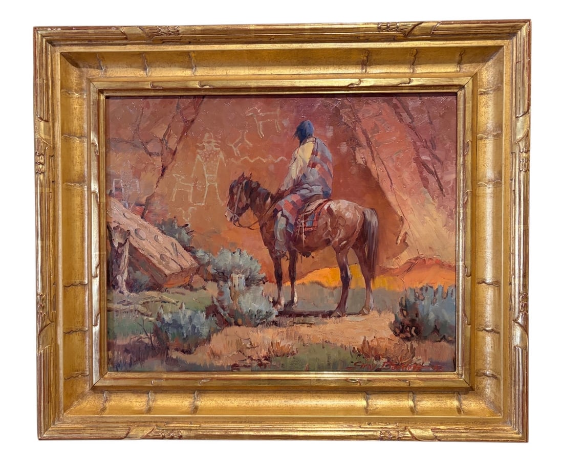 Gray Phineas Bartlett: "Indian Signs" Western Impressionist Oil (1942): Gray Phineas Bartlett: "Indian Signs" Oil on Canvas An oil on canvas painting by American artist Gray Phineas Bartlett titled "Indian Signs."