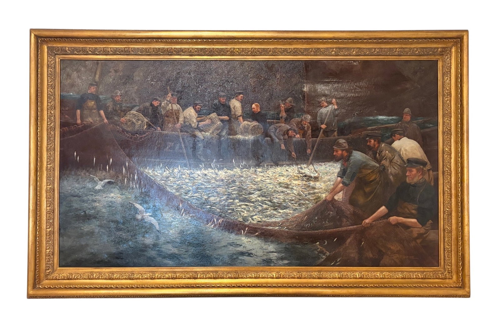 Alfred J. Warne-Browne: "Bringing in the Catch" Monumental Maritime Masterwork (1903): Alfred J. Warne-Browne: "Bringing in the Catch" Monumental Maritime Masterwork, 1903 A masterfully executed, large-scale maritime genre painting by the acclaimed British ma