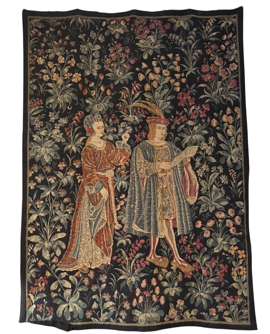 Courtly Elegance: Grand-Scale Mille-fleur "Courtly Love" Jacquard Tapestry (1 of 5)
