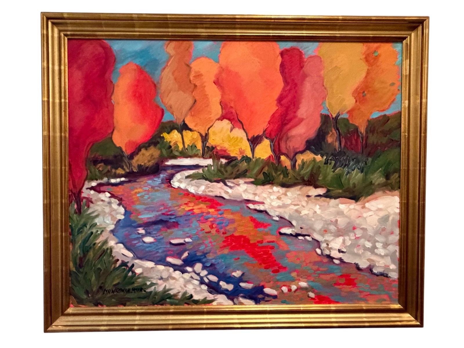 Lynn Rowan Myers: "Blue River" Vibrant Autumnal Impressionist Oil (1 of 5)