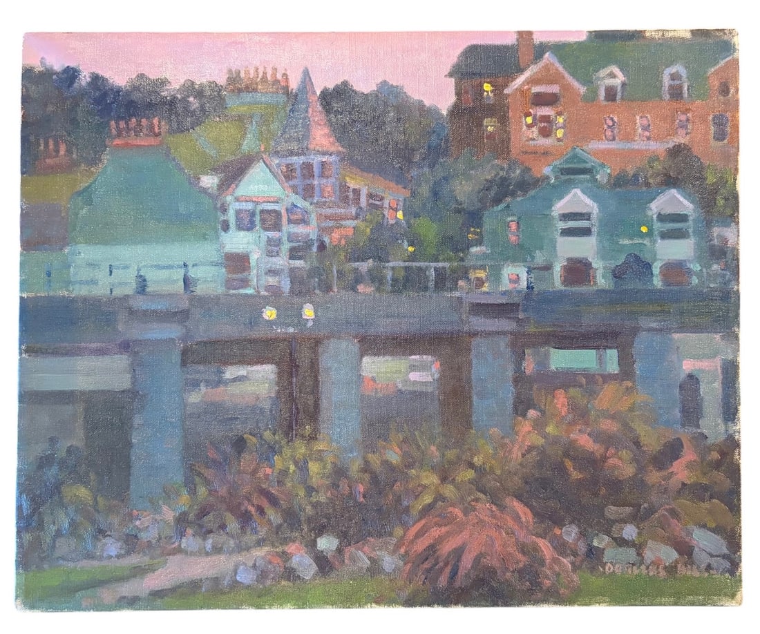 Douglas Hill: "St. Ives Harbour at Dusk" Impressionist Oil on Canvas: Douglas Hill: "St. Ives Harbour at Dusk" Impressionist Oil on Canvas A beautiful and atmospheric twilight townscape by celebrated British plein air artist Douglas H
