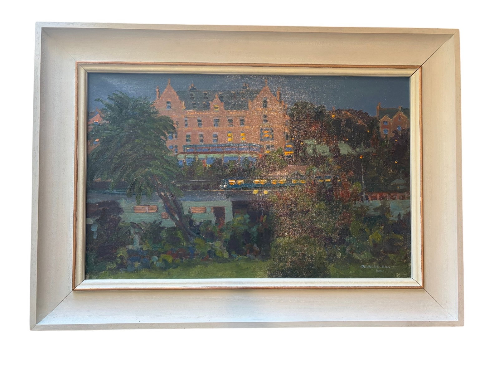 Douglas Hill: "The Evening Train past Porthminster Hotel" Oil on Canvas: Douglas Hill: "The Evening Train past Porthminster Hotel" Impressionist Oil on Canvas, 2020 A remarkable and atmospheric nocturnal landscape by British plein air painter