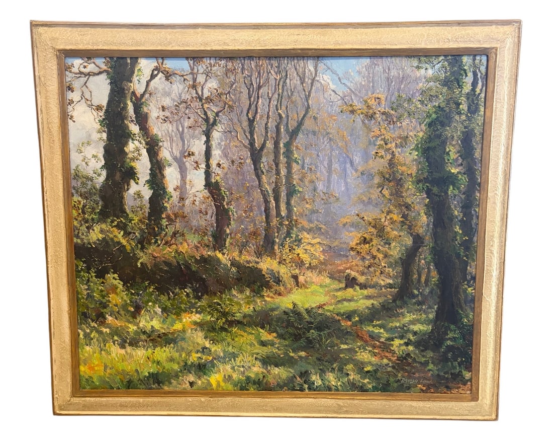 Denys Law: "Forest Path" Atmospheric British Woodland Oil on Canvas (1 of 4)