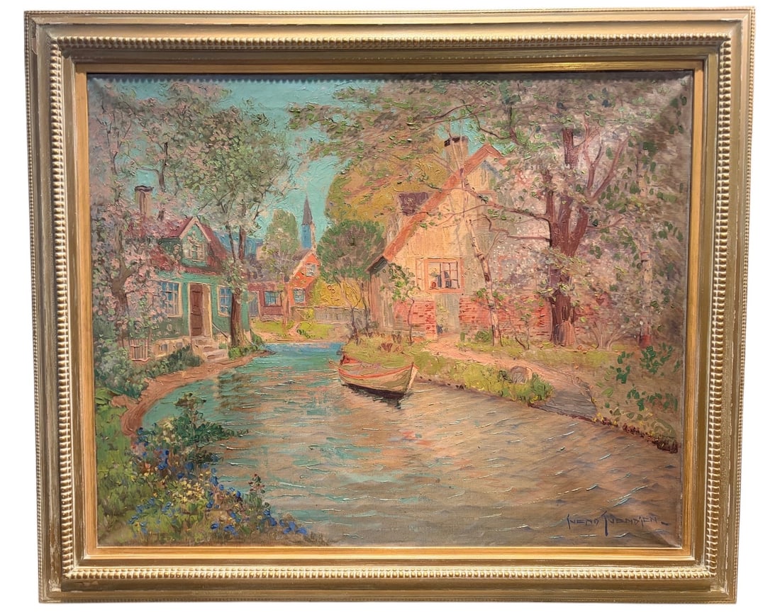 Svend Svendsen: "Summer Day, Norwegian Canalside Cottage" Post-Impressionist Landscape (1 of 4)