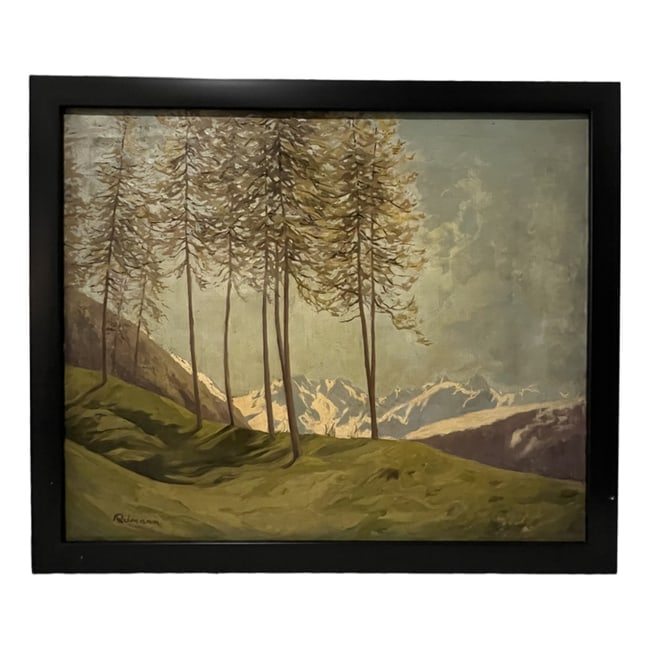 Friedrich Reimann | Untitled | Double-Sided Oil on Canvas: Description: A double-sided oil on canvas painting by Friedrich Reimann. This piece is professionally framed and ready for display. Artist: Friedrich Reimann Title: Untitled Dimensions: Art: 28" H x 3