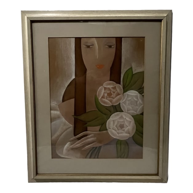"Woman with Flowers" | South American | Oil on Canvas: Description: An oil on canvas artwork by an unknown artist, inspired by South American works, titled "Woman with Flowers." This piece is professionally framed and ready for display. Artist: Unknown Ar