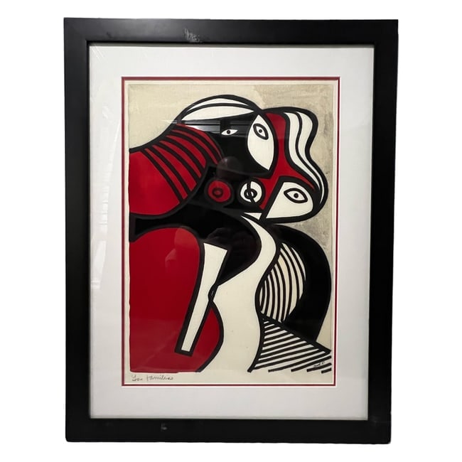 Rigo Canal | "La Familia" | Acrylic and Watercolor on Paper: Description: An acrylic and watercolor on paper artwork by Rigo Canal, titled "La Familia." Please note that the frame shows minor scratching. This piece is professionally framed and ready for display