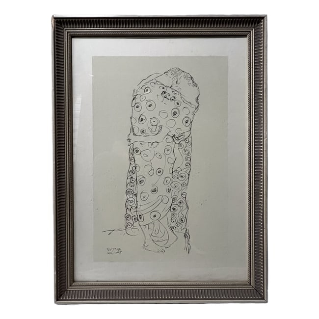 Gustav Klimt | "Standing Couple Embracing (Study for The Kiss)" | Reproduction: Description: A reproduction after Gustav Klimt, titled "Standing Couple Embracing (Study for The Kiss)." This piece is professionally framed and ready for display. Ongoing research underway. Artist: A