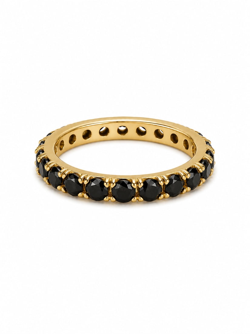 Gold-Tone Eternity Band with Black Stone Accents: Gold-tone eternity-style band featuring round black stone accents in a polished setting. Ships from Newport Beach, CA Proceeds go to Hoag Hospital Charitable Foundation