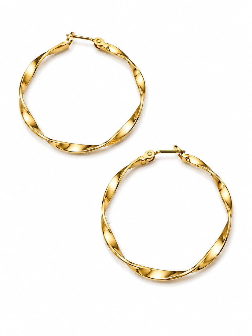 Gold-Tone Twisted Hoop Earrings: Polished gold-tone twisted hoop earrings with secure latch-back closures.Ships from Newport Beach, CA. Proceeds go to Hoag Hospital Charitable Foundation