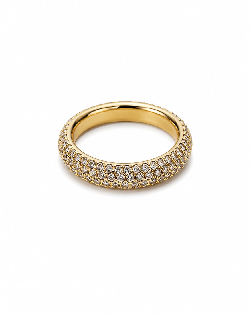 Gold-Tone Pavé Crystal Band Ring: Gold-tone band ring featuring rows of pavé crystal accents with a polished finish. Ships from Newport Beach, CA. Proceeds go to Hoag Hospital Charitable Foundation