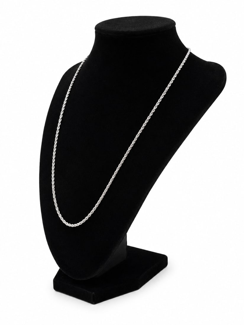 Silver-Tone Rope Chain Necklace: Silver-tone rope chain necklace featuring a classic twisted link design with a secure clasp closure. Ships from Newport Beach, CA. Proceeds go to Hoag Hospital Charitable Foundation