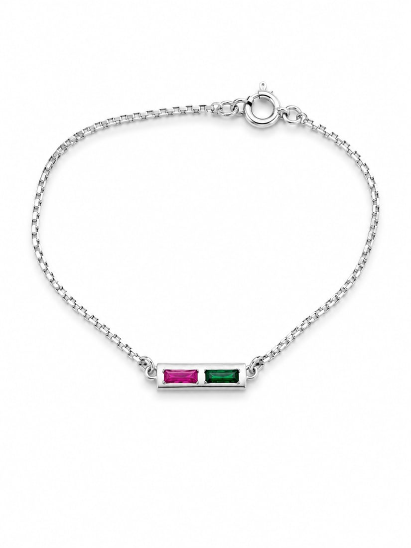 Silver Bracelet with Ruby & Emerald Rectangular Gemstone Accents - 2