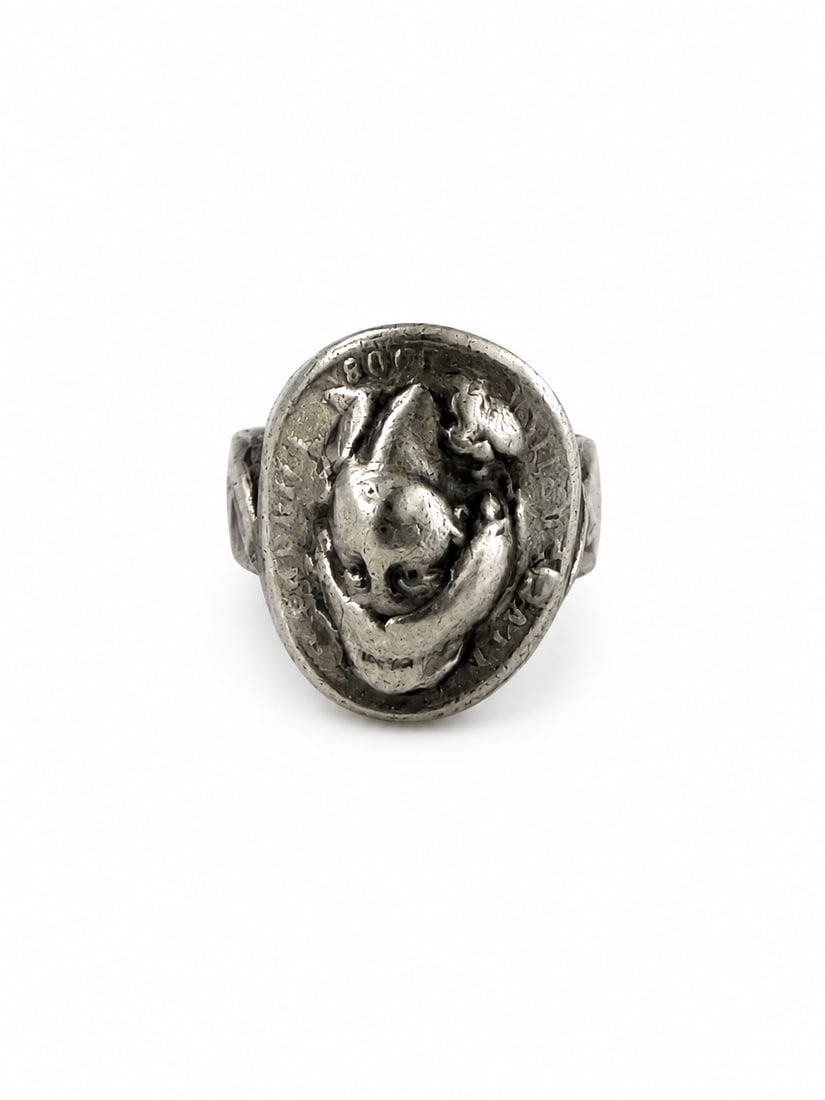 Vintage Sterling Silver Clown Face Ring (800): Vintage 800 silver ring featuring a raised clown face design with an oxidized finish and engraved details. Ships from Newport Beach, CA Proceeds go to Hoag Hospital Charitable Foundation.