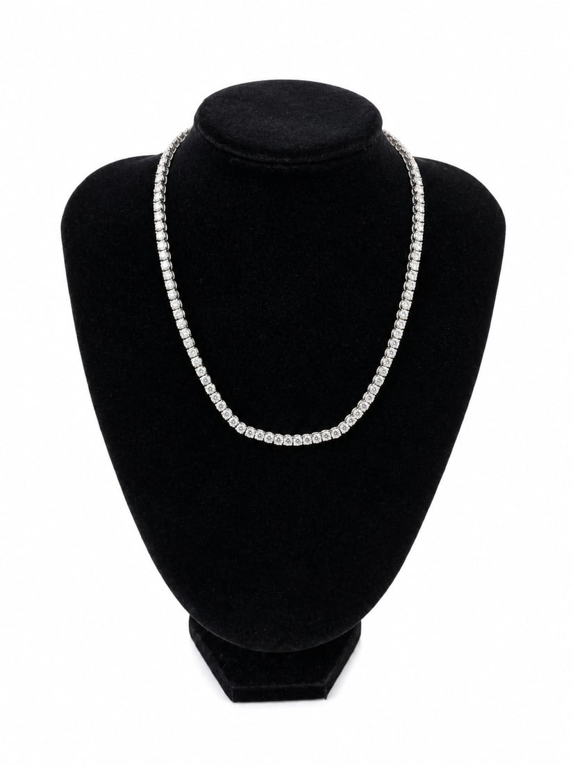 Diamond Platinum Tennis Necklace Natural Diamonds Tennis Necklace - 2
