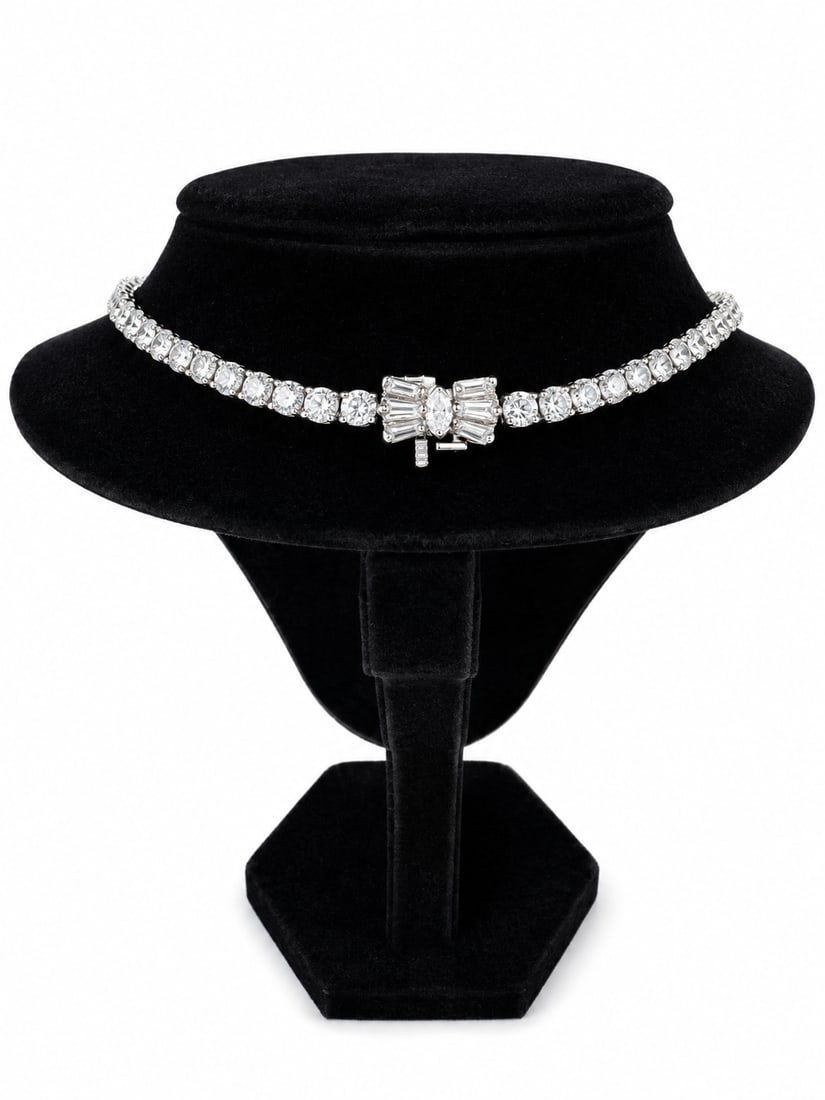 Diamond Platinum Tennis Necklace Natural Diamonds Tennis Necklace - 3