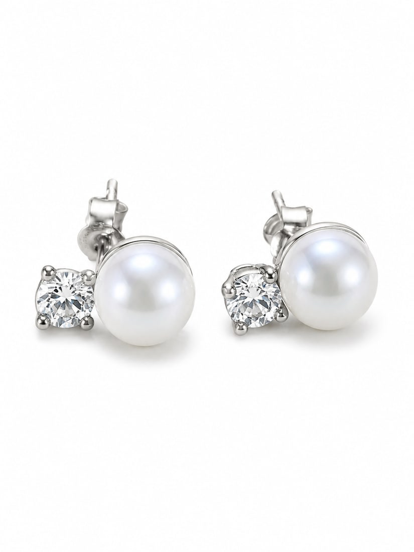 Diamond & Gold Pearl Post Earrings (1 of 2)
