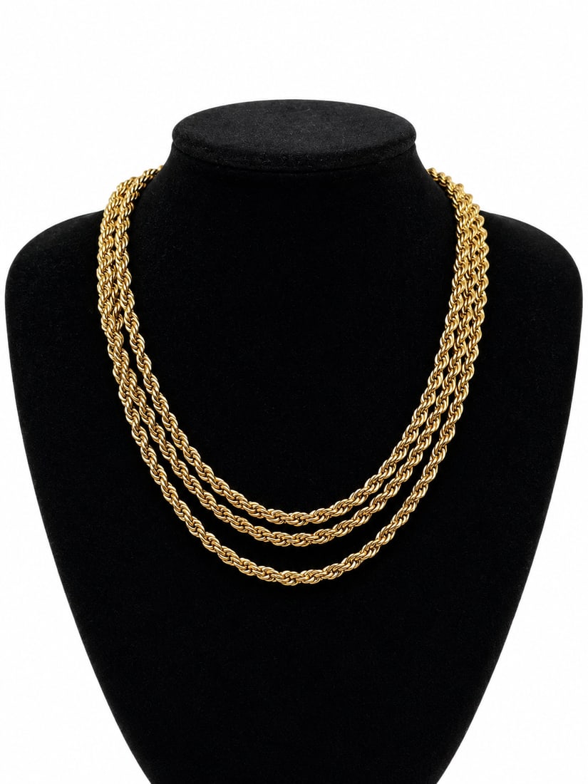 12K Gold Filled Triple Strand Rope Chain Necklace (1 of 2)
