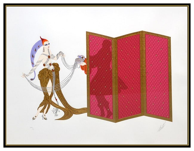 Erte Large Embossed Serigraph Mystery Of Courtesan Hand Signed Art Deco: Erte Large Embossed Serigraph Mystery Of Courtesan Hand Signed Art Deco / Signed HC 2/6 .Approx 26 inches x 31 inches /Ships Newport Beach,Ca