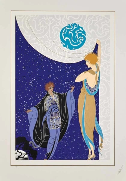 Erte Nocturne Serigraph Signed Limited Ed: Erté,Nocturne, 1930,Serigraph on Paper with Embossing,Signed, LXV1/CXXV, Ships from Newport Beach,CA