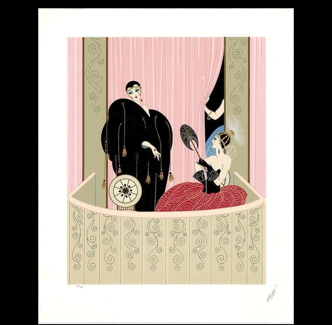 Erte Limited Edition “Loge De Theatre?? Signed: Limited Edition “Loge de Théâtre" by the Russian-born French artist Erté (Romain de Tirtoff). The artwork is a notable example of the Art Deco movement. The print was created in 1984. / Ships fro