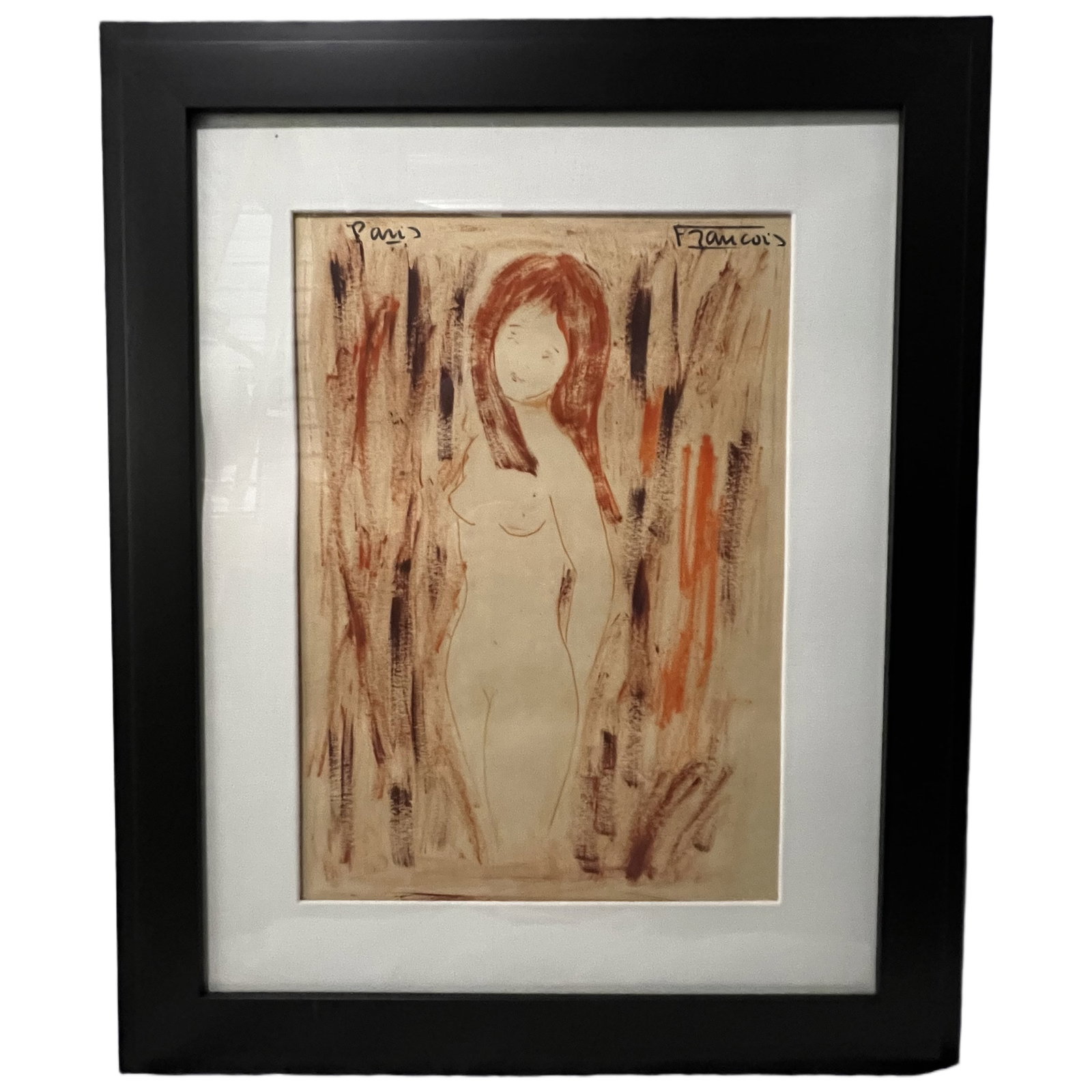 Francois | Nude Study| Inscribed "Paris": Francois | Untitled Nude | Inscribed "Paris" Description An original mixed media figurative work on paper. The piece is signed "Francois" in the upper right corner and inscribed "Paris" in the upper