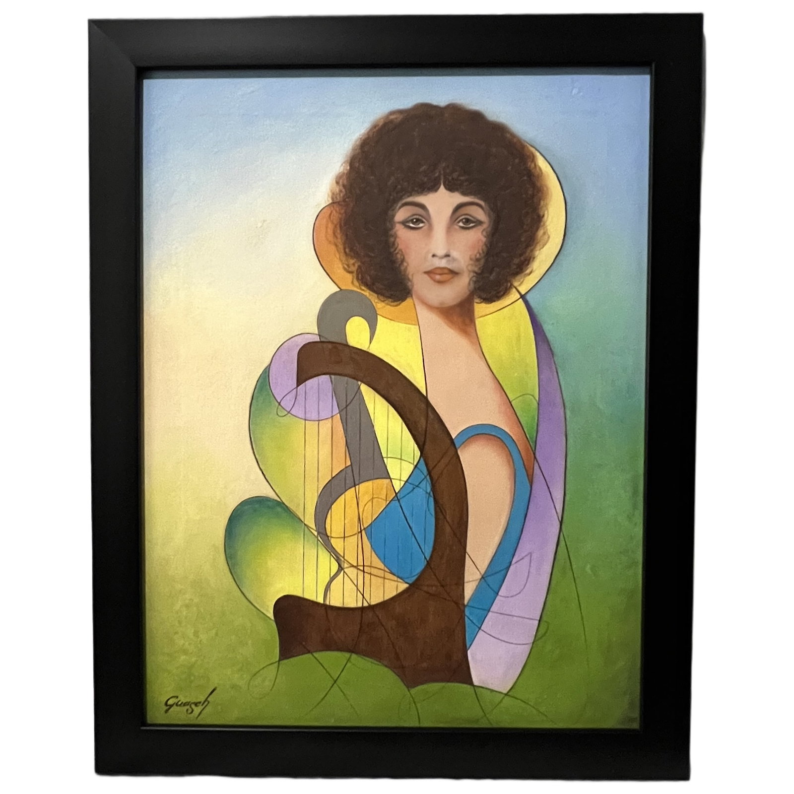 Guasch | Abstract Woman with Harp | Oil on Canvas: Guasch | Abstract Woman with Harp | Oil on Canvas