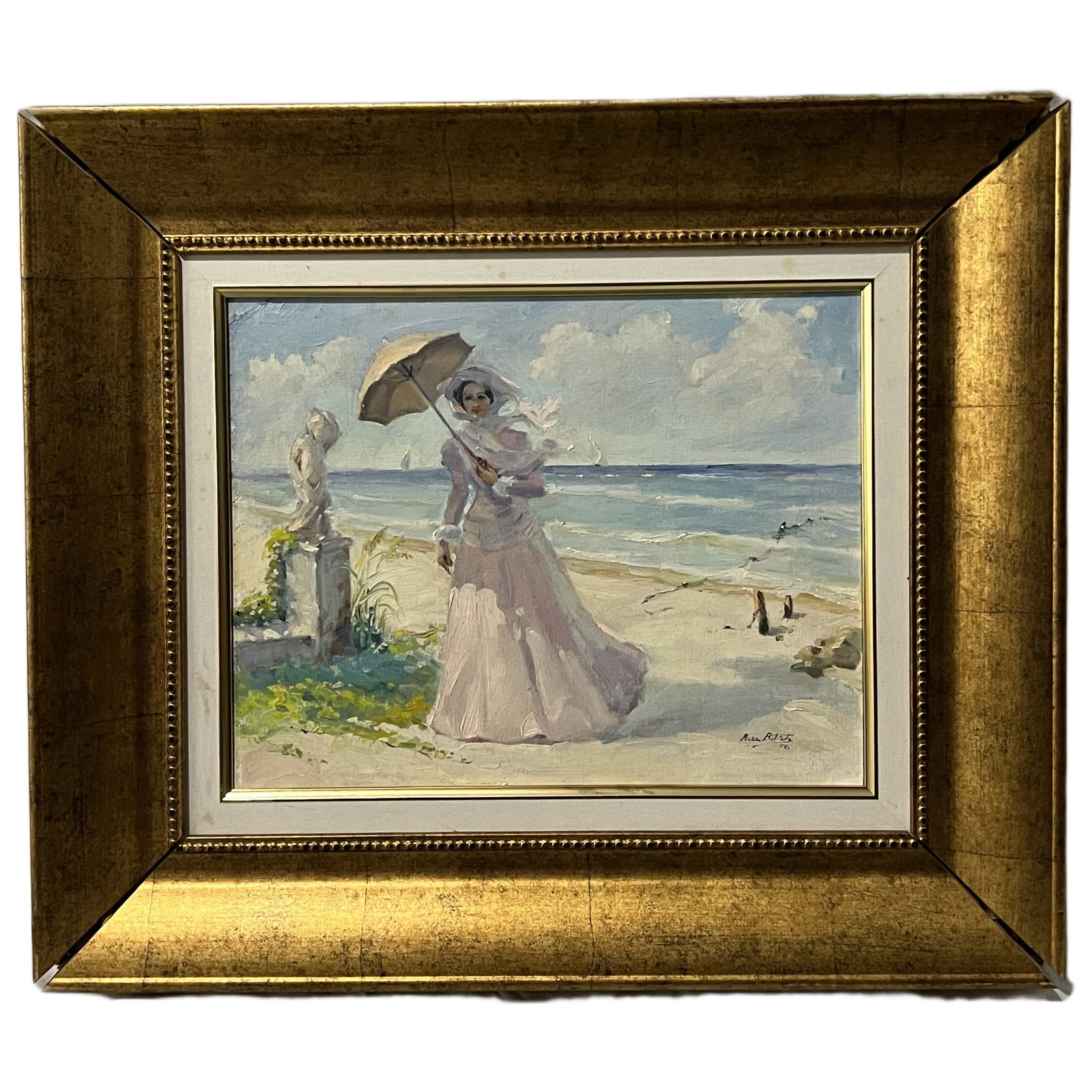 Alfredo Garcia | Woman with Parasol on a Beach | Oil on Canvas: Alfredo Garcia | Woman with Parasol on a Beach | Oil on Canvas