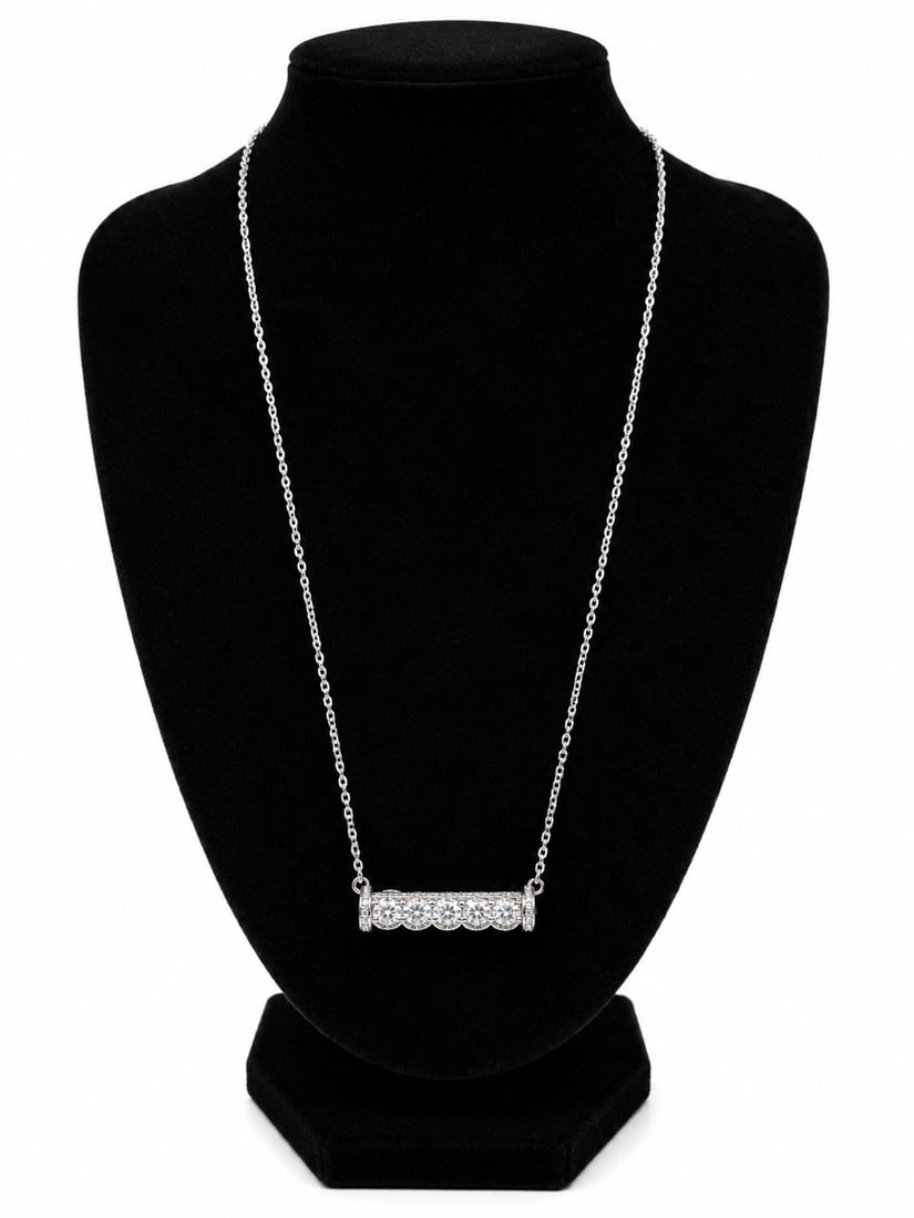 Silver Necklace with Clear Stone Bar Pendant (1 of 2)