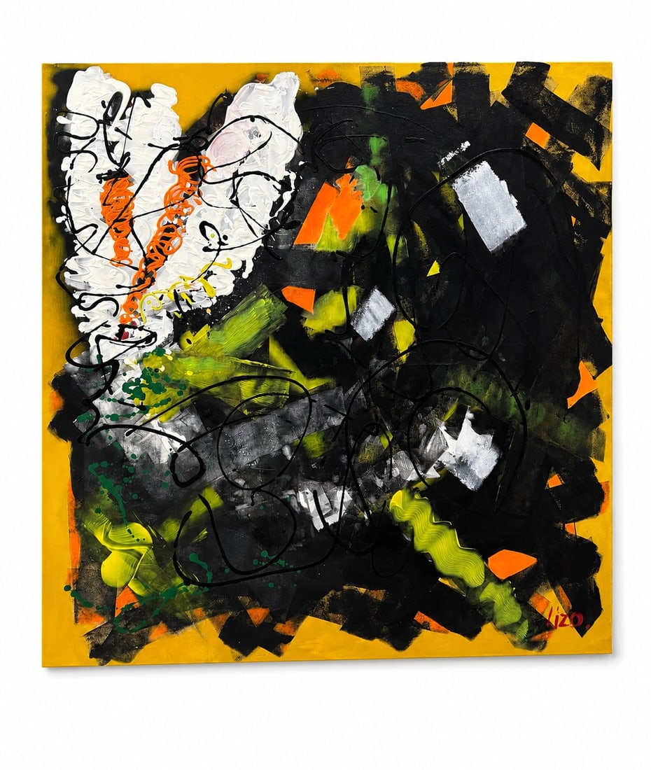 Elizabeth-Lizo Shahenian | "White Gladiolus Flowers" | Mixed Media on Canvas | 1995: Elizabeth Lizo | "White Gladiolus Flowers" | Acrylic and Charcoal on Canvas Description: Painted in Los Angeles in 1995. This striking floral composition is executed in acrylic and charcoal on canvas.