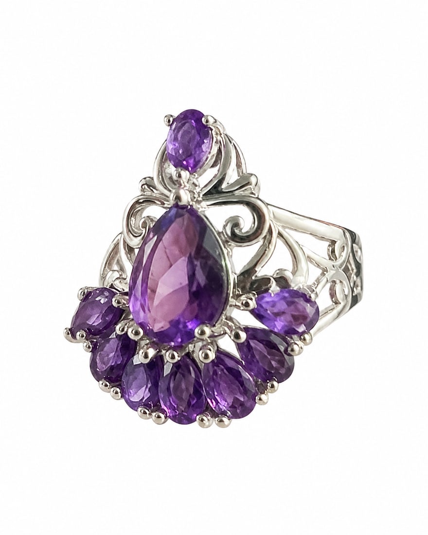 Sterling Amethyst Multi-Stone Ring - 2