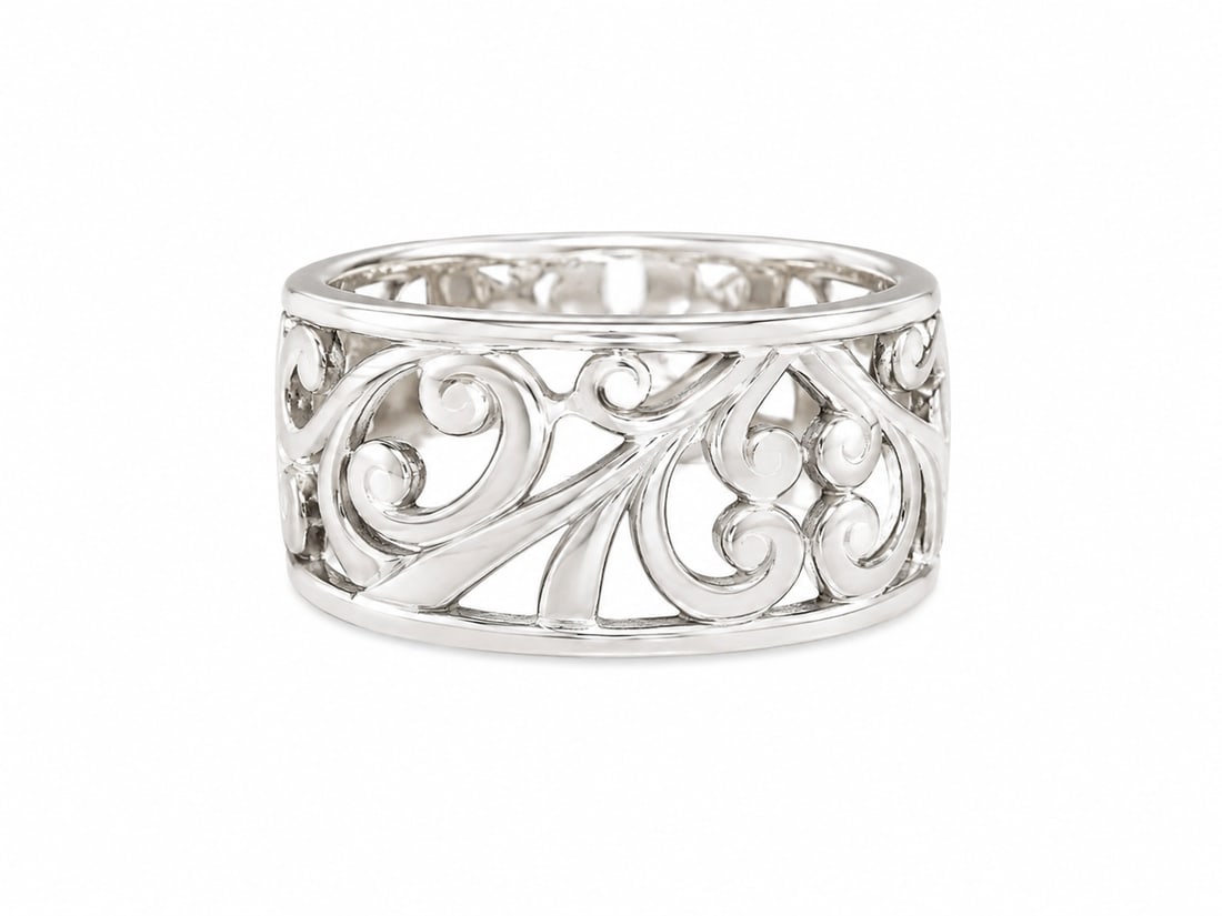 Sterling Openwork Scroll Filigree Wide Band Ring (1 of 2)