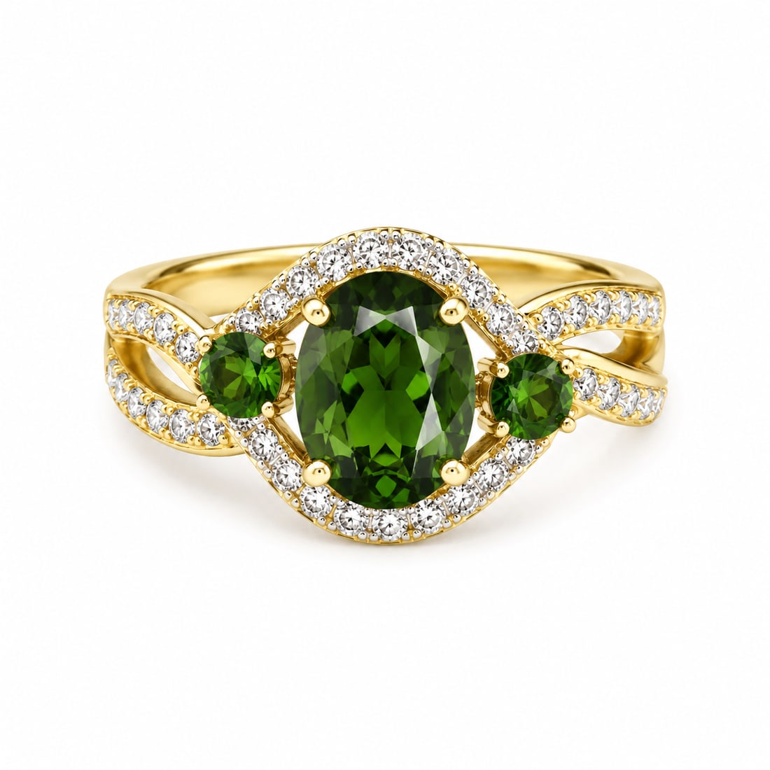 Green Gemstone & CZ Gold Statement Ring (1 of 2)