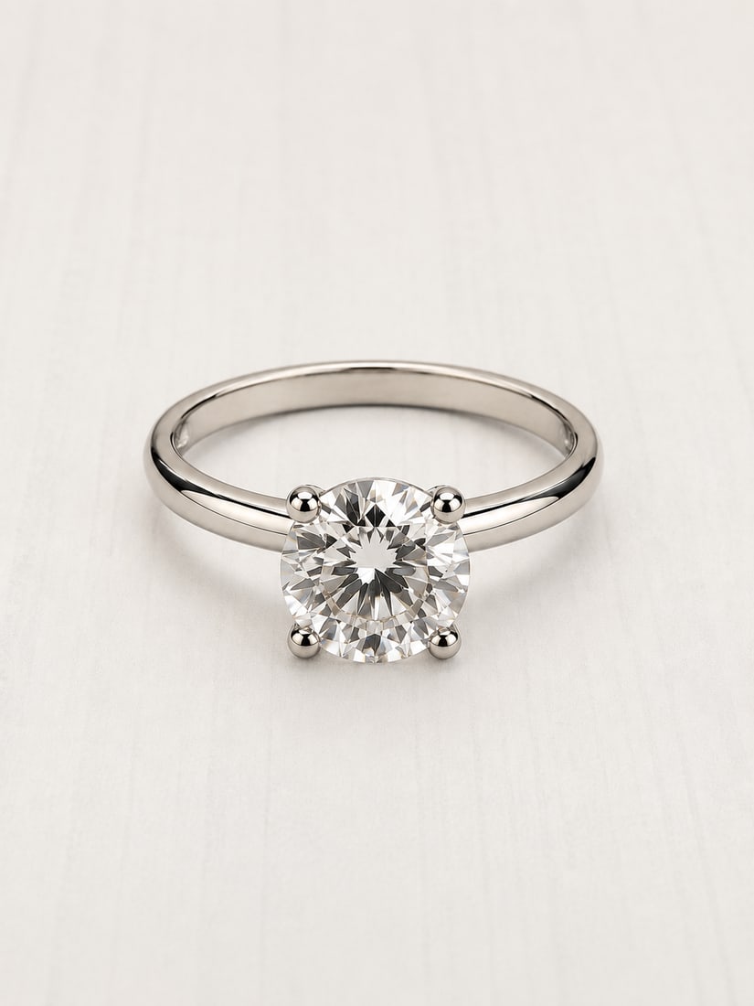 Solitaire Crystal 925 Silver Ring: 925 marked silver ring featuring a large round brilliant-cut crystal solitaire secured in a classic four-prong setting. A sleek polished band keeps the design clean and timeless while highlighting the