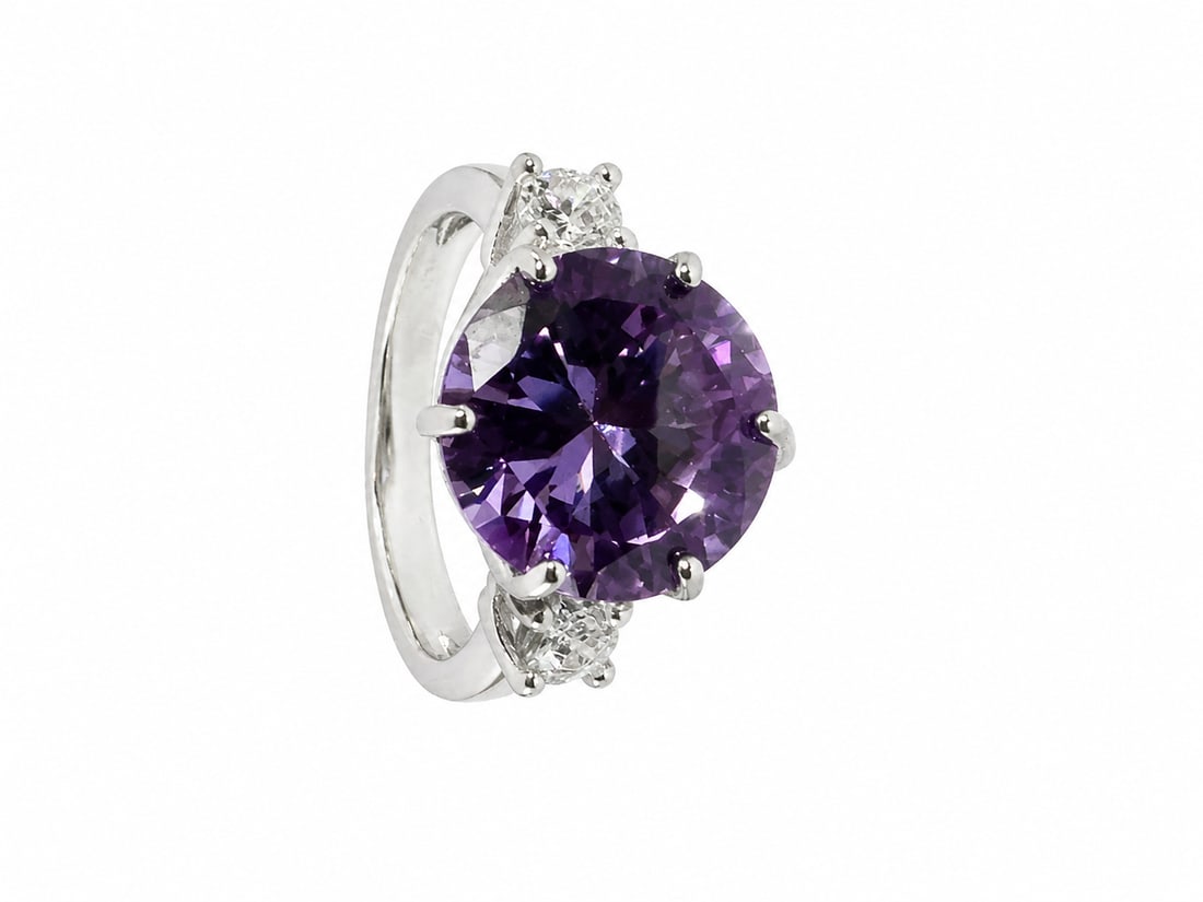 Amethyst & White Stone Three-Stone Silver Ring (1 of 1)