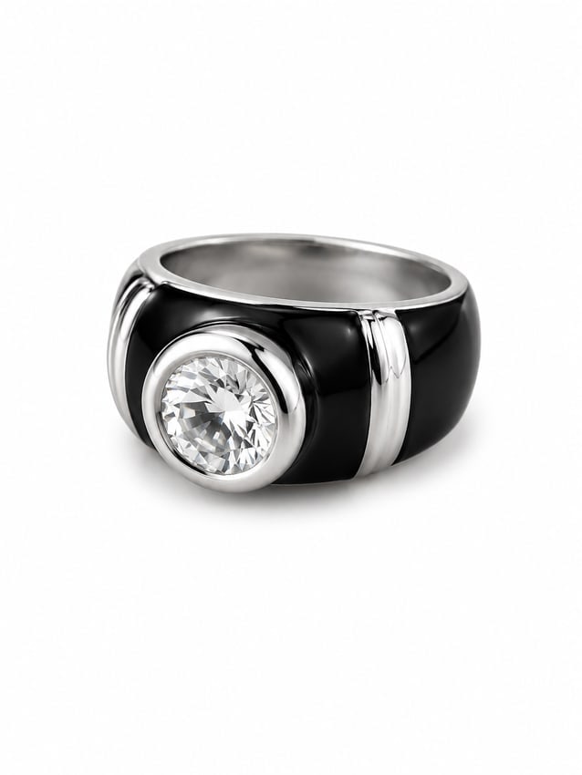 Black Enamel Cubic Zirconia Ring