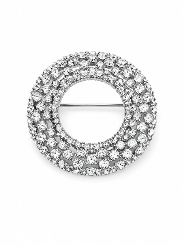 Silver Diamond Clear Stone Circle Brooch