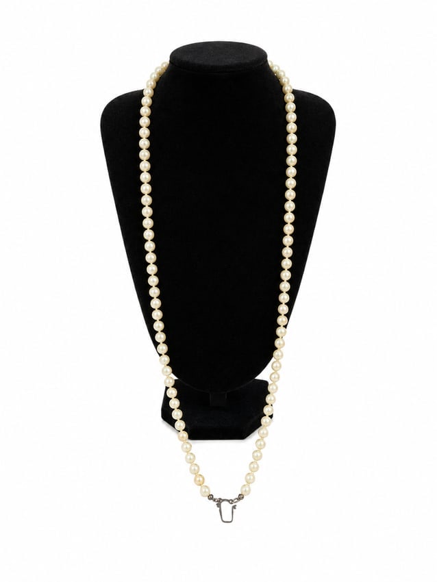 Long Pearl Necklace with 14k Gold Eagle Pendant