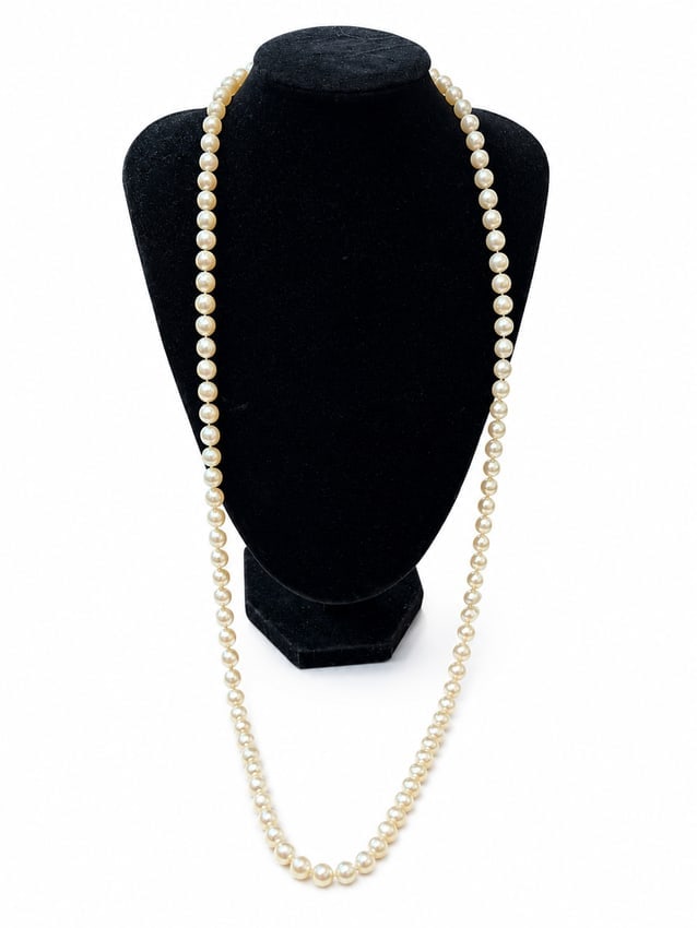 Long Pearl Necklace with 14k Gold Clasp