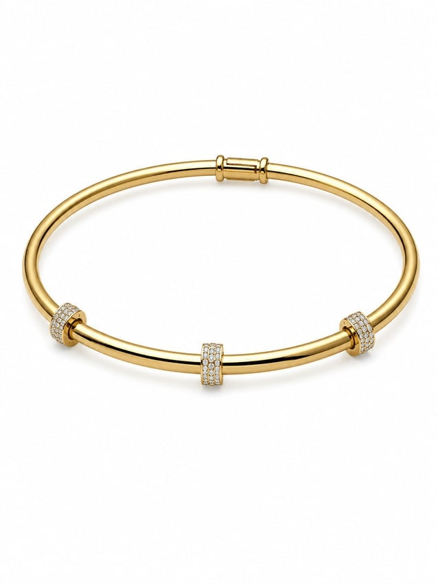 Gold Bangle Bracelet with Diamond Accent Stations (1 of 3)