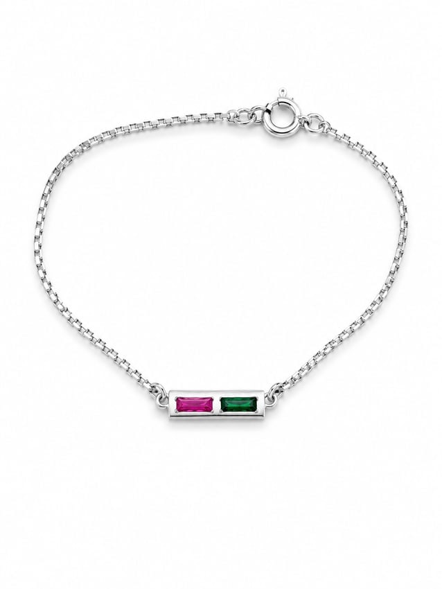 Silver Bracelet with Ruby & Emerald Rectangular Gemstone Accents
