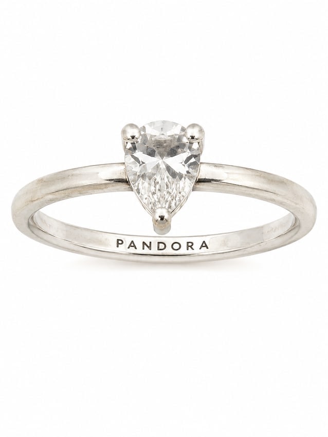 Pandora Silver Ring with Pear-Cut Clear Stone