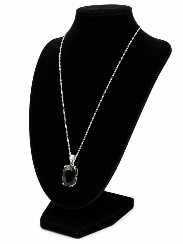 Silver Necklace with Black Onyx Rectangular Pendant