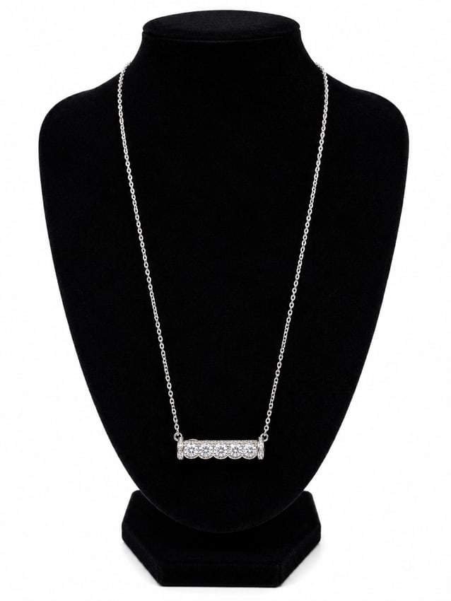 Silver Necklace with Clear Stone Bar Pendant