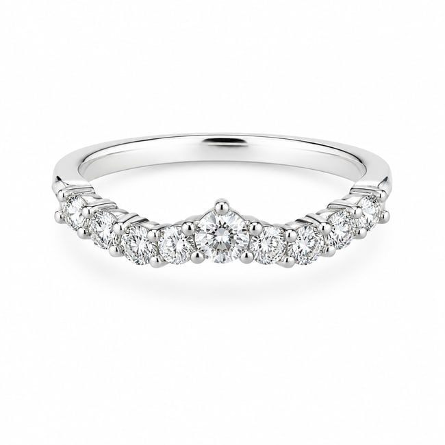 Silver Ring with Round Cubic Zirconia Stones: Silver ring featuring a graduated row of round cubic zirconia faceted stones in a classic prong setting. Marked 925 for sterling silver. Size 8. Ships from Newport Beach, CA. Previous Lot: 311