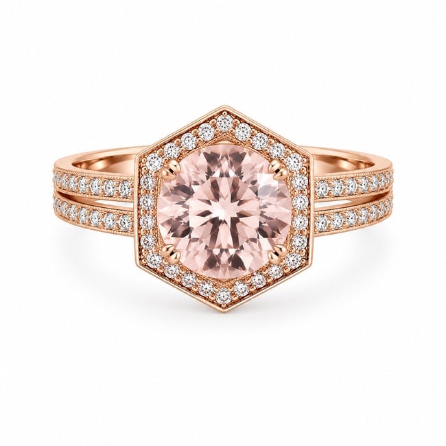 Morganite Rose Gold Ring with Pink Morganite Center Stone